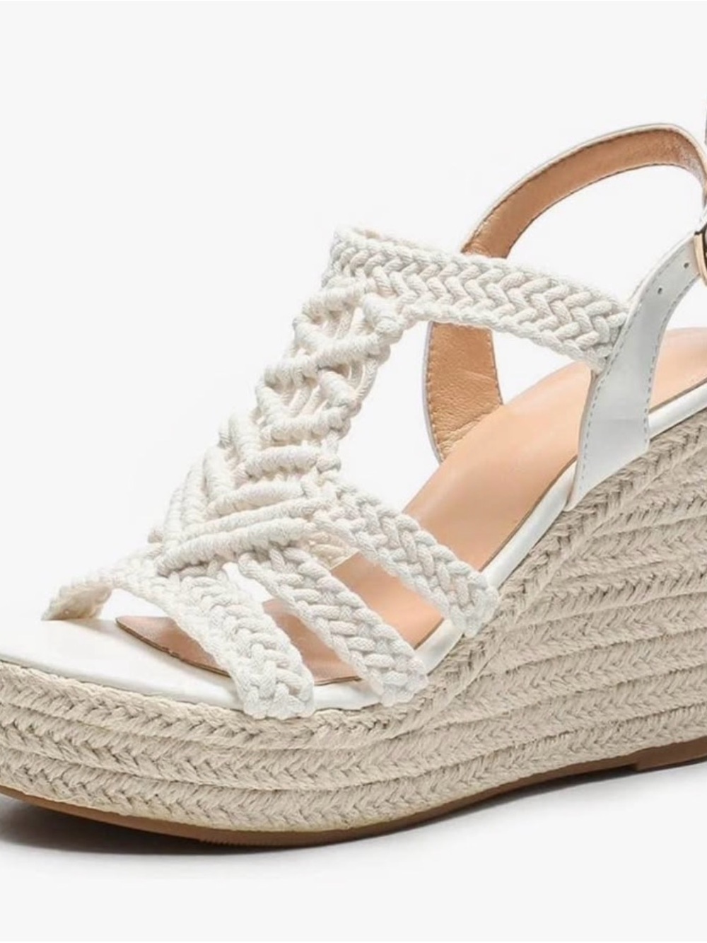 Braided Rope Wedge Sandals - White
